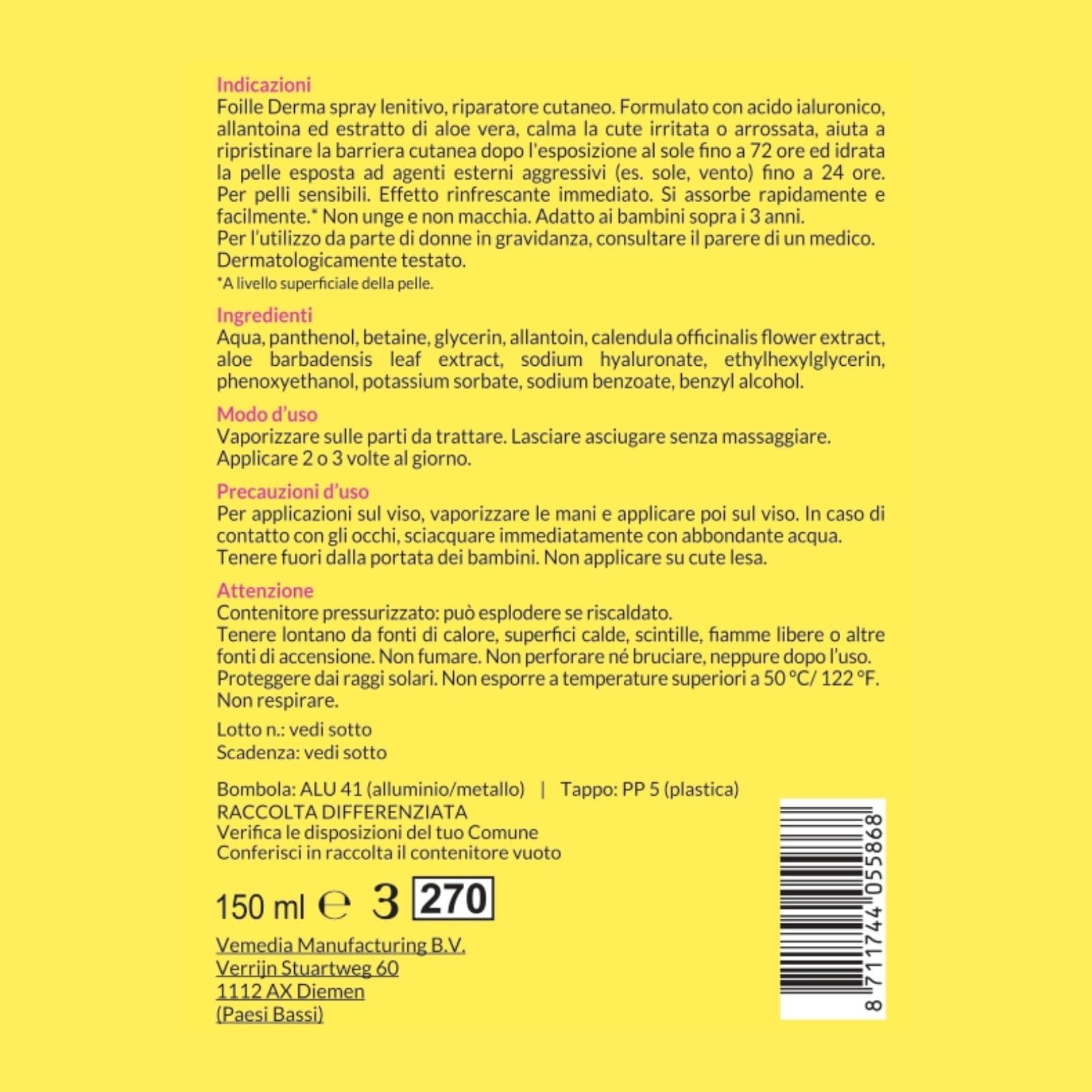 foille-derma-spray-doposole-con-aloe-vera-e-acido-ialuronico-150-ml image 2